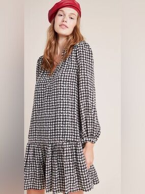 MAEVE Margaret Black & White Houndstooth Tunic Dress Size S Anthropologie